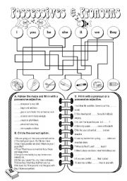 English Worksheet: Possessives & pronouns (1/3)