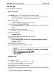 English worksheet: Interview Tips