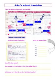 English Worksheet: Johns school timatable
