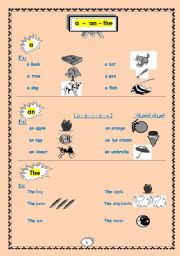 English Worksheet:  (a -an -the) definite and indefinite articles.