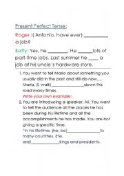 English worksheet: Present Perfect Tense Work Sheet