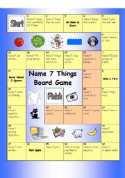 English Worksheet: Board Game - Name 7 Things (Hard)