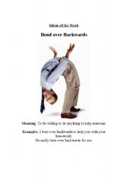 English Worksheet: Idiom - bend over backwards