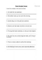 English worksheet: past simple correction the mistakes