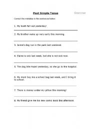 English Worksheet: past simple correction the mistakes
