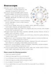 English Worksheet: horoscope
