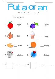 English Worksheet: a/an