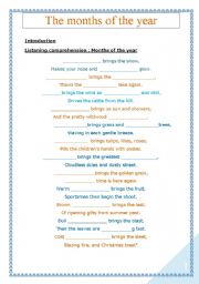 English Worksheet: Months (a poem to introduce the topic -5 pages)