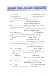 English Worksheet: present simple/present continuous