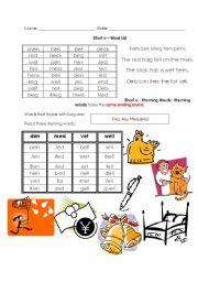 English worksheet: short vowel e word list