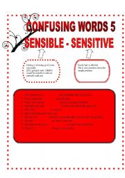 English Worksheet: CONFUSING WORDS 5 - SENSIBLE-SENSITIVE-AFTER-AFTERWARDS