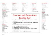 English Worksheet: Starters and Connectives Spelling Mat