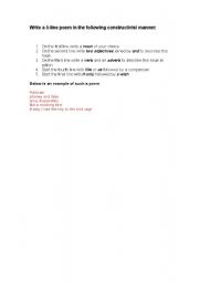 English Worksheet: 5 line poem