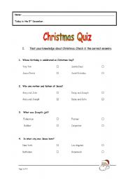 English worksheet: Christmas Quiz