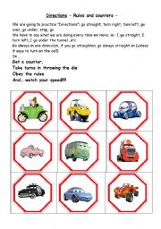 English Worksheet: Directions II - Rules and counters - to go with Directions I