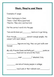 English Worksheet: There, their and theyre