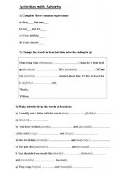 English Worksheet: activities with adverbs