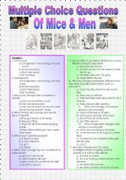 English Worksheet: Of Mice & Men by John Steinbeck - PART 3/3 - Novel Study - Multiple Choice Questions with ANSWERS - Intermediate to Advanced Level - (( B&W VERSION INCLUDED ))