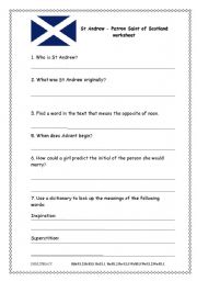 English worksheet: St Andrews Day worksheet