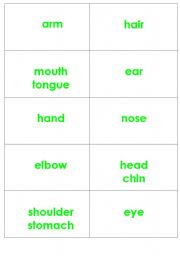 English worksheet: body, health cards