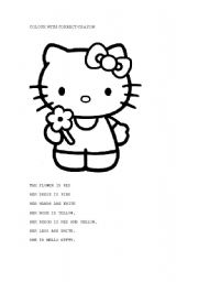 English Worksheet: Hello Kitty colour! Colour the parts of hello kitty with the correct colour.