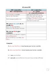 English Worksheet: AS versus LIKE