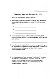 English worksheet: Important Person in My Life