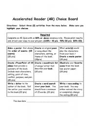 English Worksheet: Accelerated Reader Choice Board
