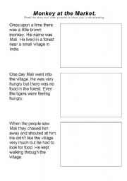 English worksheet: Monkey at the Market - Story and Cloze Reading.