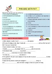 English Worksheet: Phrases with put