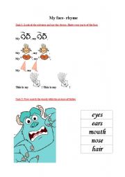 English worksheet: My face rhyme