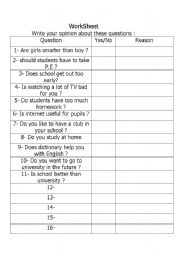 English worksheet: Tenth Grade Work Sheet