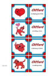 Present Continuous and Simple Past Matching Cards with Clifford the Big Red Dog