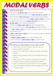 English Worksheet: MODAL VERBS