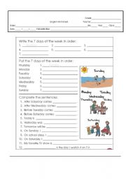 English Worksheet: Days of the week