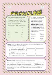 English Worksheet: PRONOUNS SUBEJCT & OBJECT