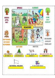 English Worksheet: POSTER: SEASONS-MONTHS-HOLIDAYS