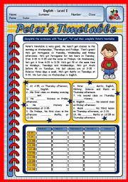 English Worksheet: PETERS TIMETABLE