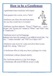 English Worksheet: How to be a gentleman, How to be a lady