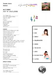 English Worksheet: Kate Perry - Hot and Cold song