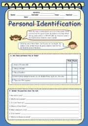 English Worksheet: Personal ID - Reading Comprehension
