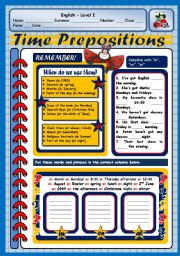 English Worksheet: TIME PREPOSITIONS