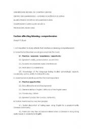 English Worksheet: Factors affecting listening comprehension