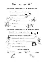 English Worksheet: too - enough