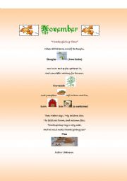 English worksheet: Thanksgiving Poem and Trivia