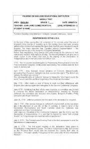 English Worksheet: Independence of the U.S.A