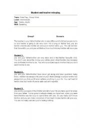 English Worksheet: teacher student role plays