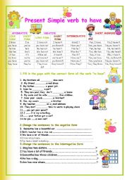 English Worksheet: PRESENT SIMPLE VERB TO HAVE