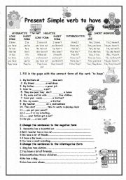 English Worksheet: PRESENT SIMPLE VERB TO HAVE