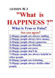 English Worksheet: What is Happiness? Choose correct answers.